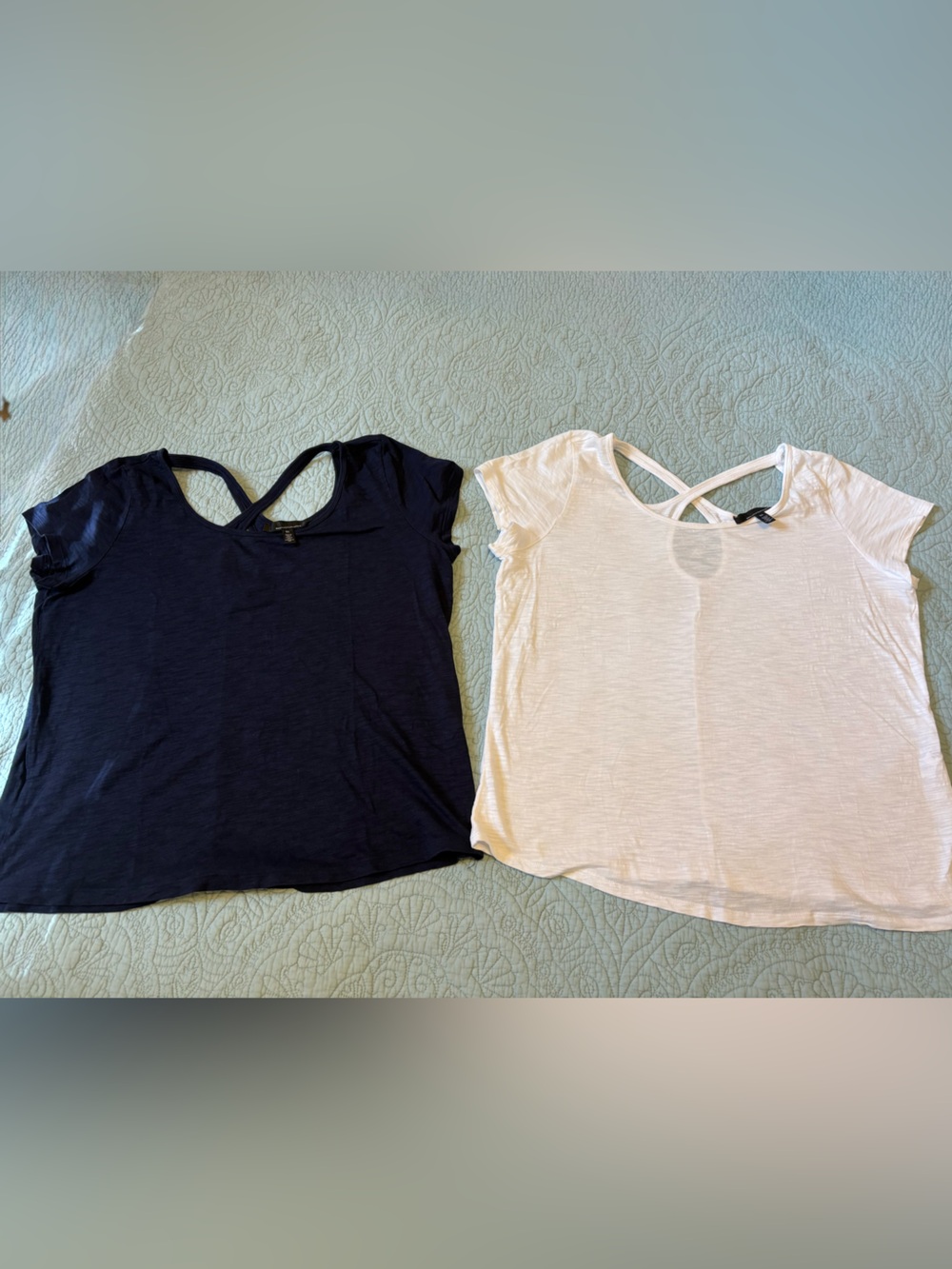 White House Black Market Crisscross Back - Tee Shirts in Navy and White XL
